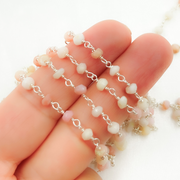 Pink Opal 925 Sterling Silver Wire Chain